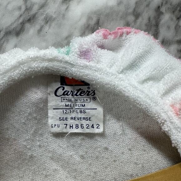 VTG Carters Baby 3-6M Collared Bow Print Ruffle Bottom Terrycloth Romper Sleeper - Picture 6 of 7